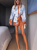 Fongt Women's Clothing Casual Irregular Knotted Fashion Long-Sleeved Shirt Dress 8137