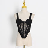 Fongt Hollow Out Inside The Jacket Spring 2024 New Fashion Fish Bone Bundle Waist Fish Bone Handmade Hook Flower Knit Vest-Outfit