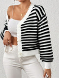 Fongt R-Shirt 2025 Autumn And Winter Sweater Coat Women's Rainbow Striped Lantern Sleeve
