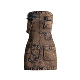 Fongt Fashion Fall 2024 New Multi-Bag Stitching Sexy Strapless Wrap Hip Short Denim Dress-Outfit