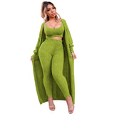 Women's autumn and winter fashion solid color sexy suspenders long coat trousers plush suit women's three-piece set Vestidos-Outfit