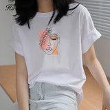 Aesthetic Graphic Cotton T Shirts Women Summer Simple Line Print Loose Tees Vintage Short Sleeve Casual Female