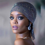 Stone Mesh Grid Trendy Wild Head Scarf Wrap Glitter Rhinestone Handmade Patchwork Celebrity Headband Turban Hair