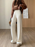 Split Button Wide Leg Pants Straight Casual High Waist Pants Keep Warm In Autumn Solid Loose Wool Cosy Woman
