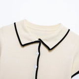 Fongt Homemade New Women's Dress Classic Short Sleeve Black Colling Colored Knitted Little Opening Shirt