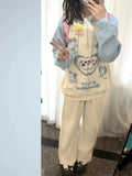 Sky Blue Cotton Zipper Hoodie Jackets Kitten Cats Cute Y2K Print Sweatshirt Coat Loose Oversized Korean Kawaii