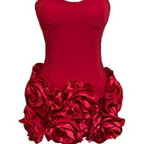 Fongt Women's New Sleeveless Bra Menscic Hem Flower Miniskirt