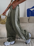 Fongt Wind Side Striped Bump Color Splicing Jeans Belt Belt With Casual High-Rise Thin Loose Woman
