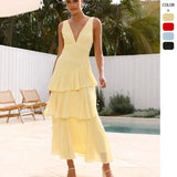 Fongt New Pure-Want Wind Red Pop Summer French Cake Skirt Femininity Sleeveless V-Neck Dress