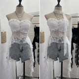 Fongt Shooting Street Lace Tectory Hottie Wearing Chest Pad Sexy Irregular Ribbon Sleeveless Top 8077