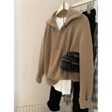 Fongt Gray Half-Zip Sweater Women Wear Soft-Creating Knitted Knitted Jacket Coat Tops In Autumn And Winter