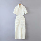 New Solid Color Back Hollowed-Out Short-Sleeved Dress In The Autumn Of 2024-Outfit