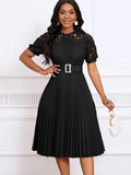 Fongt Women's Dress 2025 New Short-Sleeved Lace Splicing Folded African Dress Dress Dress