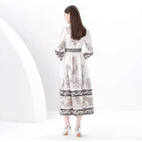 Fongt 2025 Early Spring Court Wind Clip Single Door Leaning Lantern Sleeve Vintage Printed Long Dress
