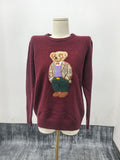 Fongt New Women's Bear Embroidered Retro Body Sweater College Style Knitted Shirt Top