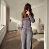 Fongt Summer New Women's Round Neck Solid Color Wide Leg Pants Commuting Leisure Suit Women