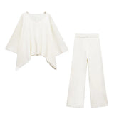 Fongt Asymmetrical V-Necked Collar Sweater High-Waisted Trousers Casual Knitting Set 2025 Spring Girl