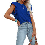 Fongt 2025 Women's Hot-Selling Round-Neck Double-Layered Lotus Leaf Tops Short-Sleeved Women's T-Shirt