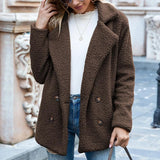 Solid Color Women Winter Spring Loose Warm Coat High Quality Teddy Fleece Button Jacket Female Casual Veste Femme