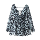 Fongt Summer Out-The-Shoulder Lantern Long-Sleeved V-Neck Dress Sexy Showy Multi-Colored Skirt Woman