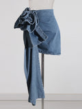 Fongt 2024 Mid-Waist Stereo Rose Piece Decorative Hip Denim Skirt-Outfit