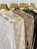 Fongt Soft Does Not Tie High Quality Small Flowers Inside The Gauze Jacket Female Summer Slim Wood Ear Perspective Lace Bottom Upper Garment-Outfit