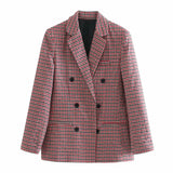 Plaid Blazer for Women Elegant High Quality Office Outfits New In Jacket Double Breasted Coat Oversized Blazer De Mujer-Outfit