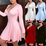 Fongt Picture Solid Color V-Neck Long-Sleeved Mid-Sleeve Mid-Rise