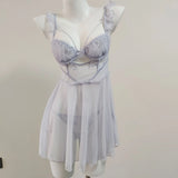 Fongt Spring Summer New French Girl Pure Wind Sexy Small Flying Sleeve Net Yarn Small Chest With Bra Bra Bra Bra Pajamas Pajamas
