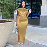 Fongt Dress Solid Dress High-Waist Temperament Commuter Red Composition Dress Long Dresses