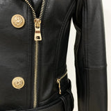 QUALITY 2023 Newest Designer Jacket Women's Lion Buttons Faux Leather Jacket Motorcycle Biker