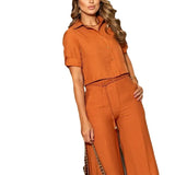 Fongt Lapel Contracted Foreign Style Short Jacket With Straight Tube Wide Leg Trousers Commute Two Sets-Outfit