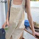 Women Rompers Solid Fashion Wide Leg Overalls Simple Daily Students Japan Style Harajuku Streetwear Leisure Retro