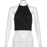 Fongt Summer Fashion Trend Women's New Hanging Neck Bare Back Solid Color Bhise Small Vest