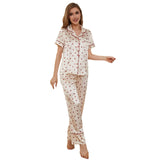 Fongt Female Summer Thin Ice Silk Short-Sleeved Shirt Trousers Two-Piece Home Suit OZON-Outfit