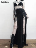 Dark Grunge Chain Patchwork Sexy Hollow Out Dresses Gothic Backless Tie Up Split Women Midi Dress Punk Summer Night