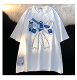 Chic Appliques Butterfly Bow Creative T Shirts Sweet Girl Kawaii Clothes 2023 Summer Large 2XL Korean Brand Office Ladies-Outfit