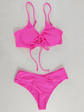 Fongt New Multi-Color Pure Color Lace Hanging Neck Bow Split Swimsuit Women's Feel