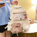 Fur-Ball Backpack Women Waterproof Backpacks for Teenage Girls Schoolbag Transparent Drawstring Pocket Student Travel