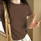 Basic Grey Shoulder T-Shirt Women's Short-Sleeved Round-Necked T-Shirt Threaded To Show A Thin Blouse In