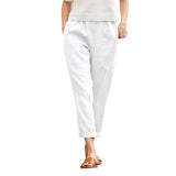Summer Women's Cotton Linen Trousers Pants Solid Elastic Waist Oversized Pants Women Straight White Homewear Trousers
