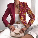 Fongt New Women's Coat Season Printing Xiaoxi Decoration Fashion Short Double Buckle Top Woman
