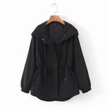 Lapel Loose Long-sleeved Drawstring Waist Red Chic Women's Jacket Windproof Simple Candy-colored Female Coat