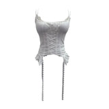 Fongt Outside Wearing Hottie Fake Two Splicing Lace Slings Vest Short Sleeveless Top 12282
