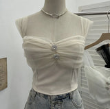Fongt Shooting Net Red Pure Lust Folding Net Yarn Splicing Sling Sling Vest Bratie Short Sleeveless Top 8039