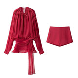 Fongt Temperament Lantern Dress Women's Spring New Short Skirt To Collect Irregular Lotus Leaf Edge Tie