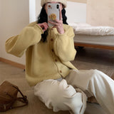 Autumn And Winter New Style Simple Style Solid Color Retro Knitted Cardigan Loose Lazy Style Sweater Jacket-Outfit