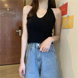 Fongt Club Bundy Sling Female Summer New Solid Color Hanging Neck Vest Hottie Style Sexy Short V Sleeveless