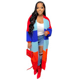 Fongt New Women's Casual Contrast Color Cardigan Handmade Knitted Coat-Outfit