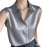 Fongt Gentle Style White Polo Collar Sleeveless Shirt Women's Summer New Casual Temperament Small Shirt